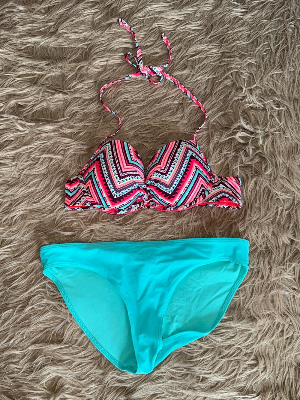 Aerie Tribal Print Brooke Bikini Halter Top 36B + Bikini Bottom L